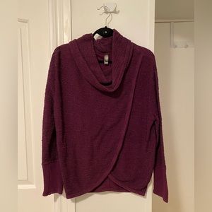 Purple cowl neck wrap front sweater small